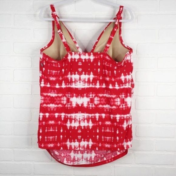 CACIQUE Tankini Top Swim Tie Dye Red White 40DDD - Picture 8 of 11